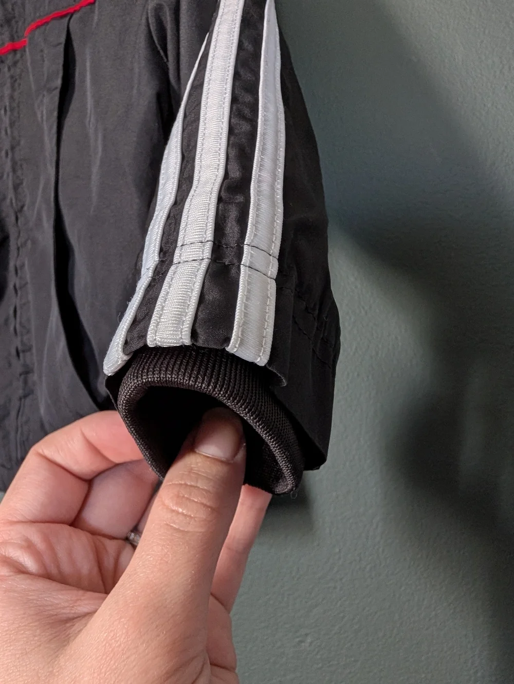 adidas Kids Black Jacket with Red Accents and White Stripes 18month 🦖